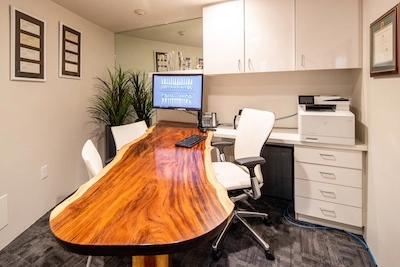 Consultation room for dental implants at Anchorage Midtown Dental.